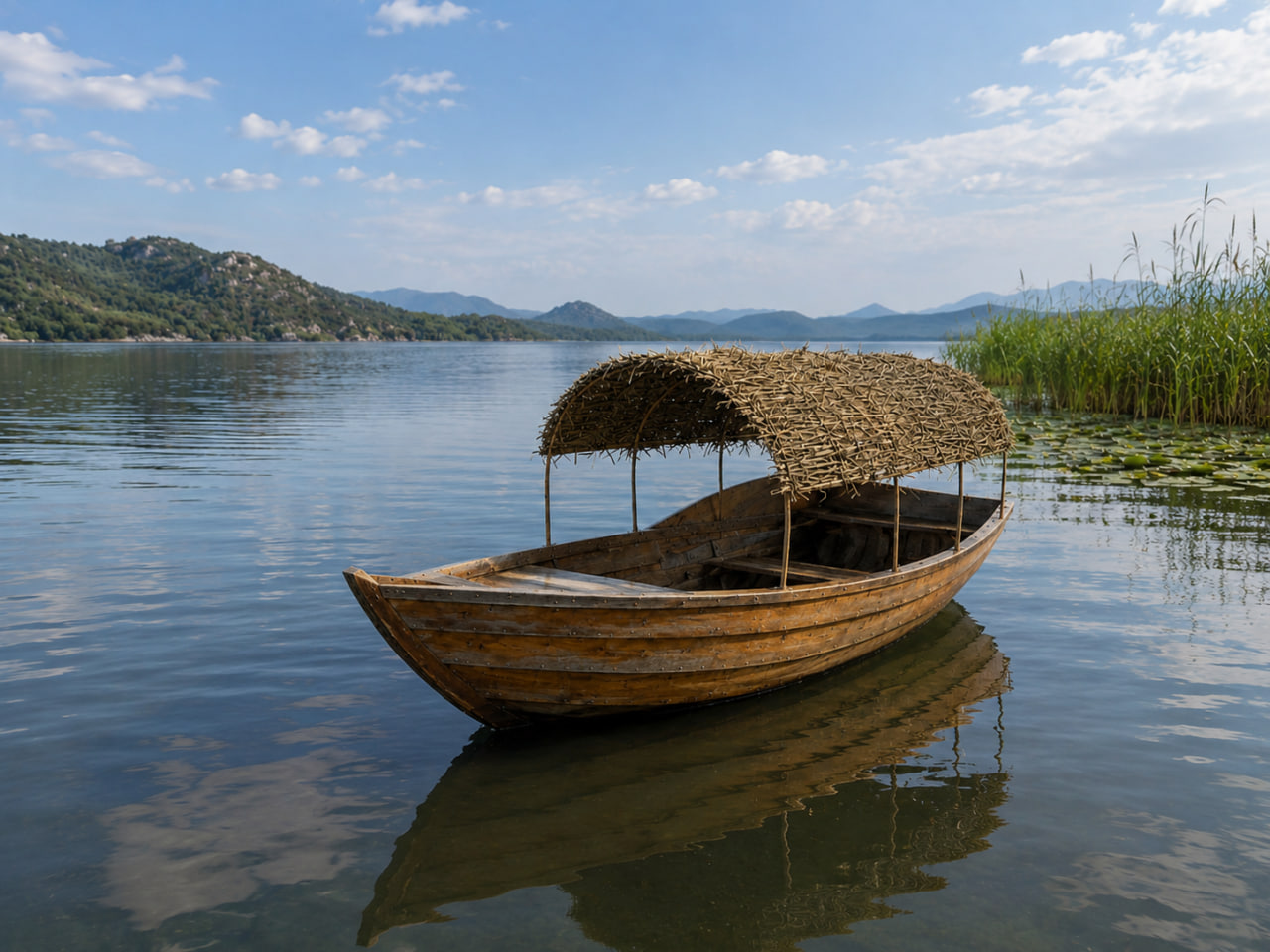 Traditional wooden boat on Lake Skadar
