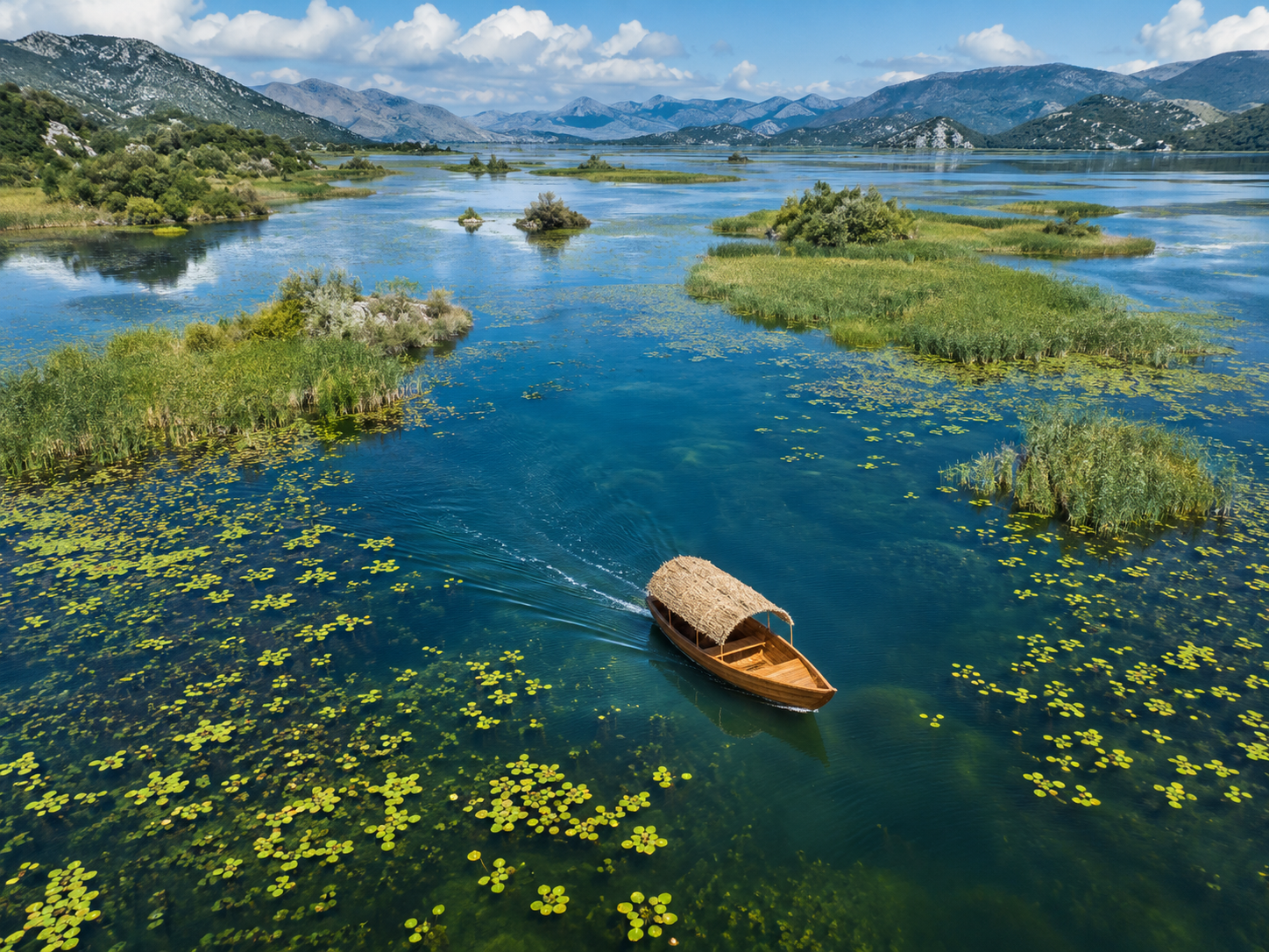 Private boat tour on Lake Skadar at golden hour